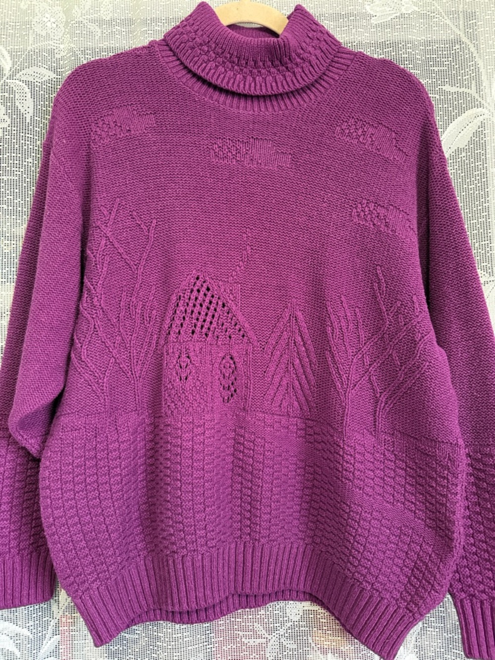 Vintage cotton country landscape knit sweater